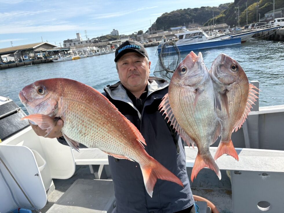 一つテンヤ真鯛船、爆釣ー!